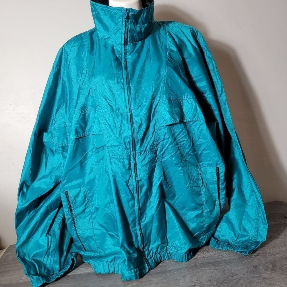 Vintage Obermeyer Teal Windbreaker Jacket Water Resistant‎ Size 3X Light Zip Up
